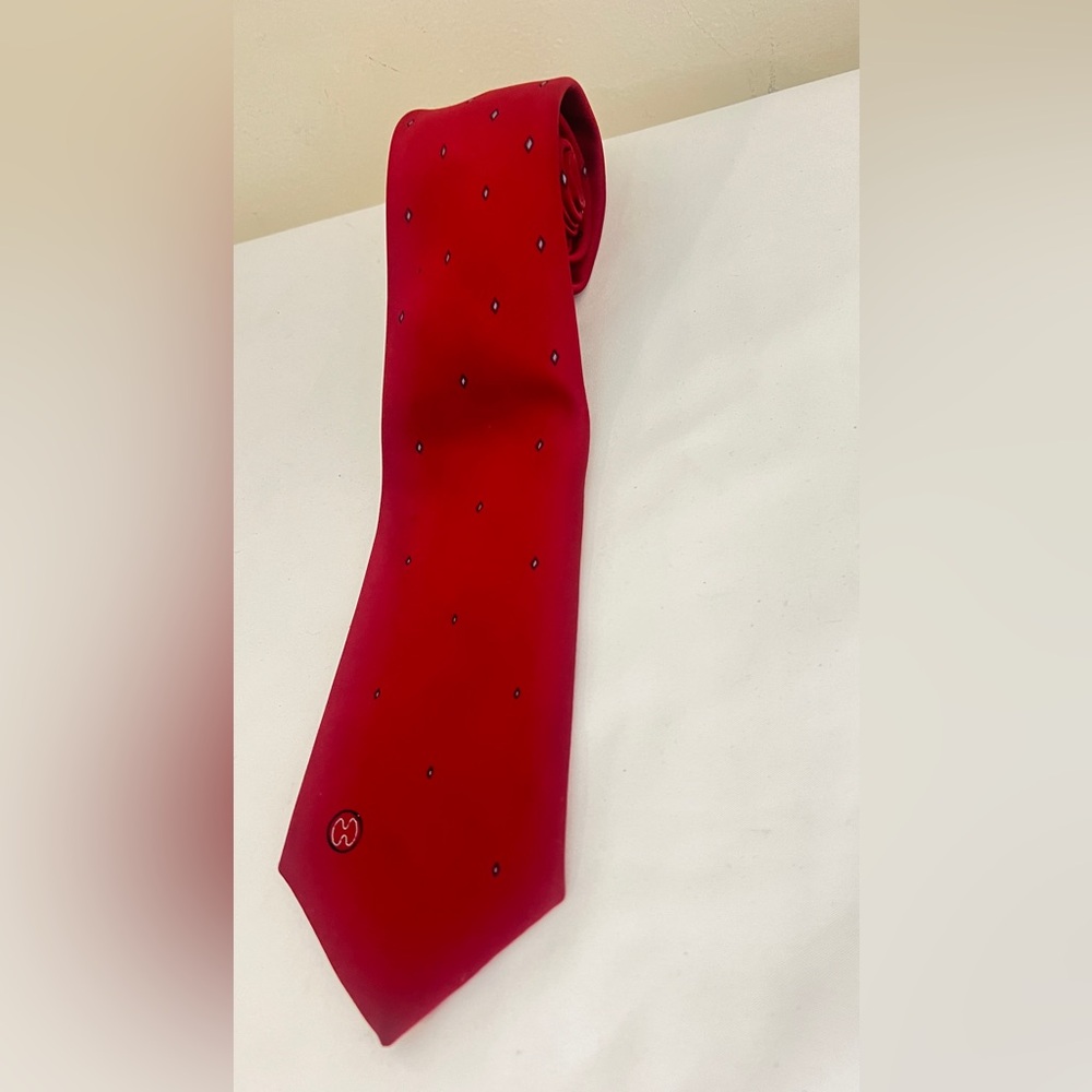 Halston Red Diamond Dots Logo H Neck Tie OS